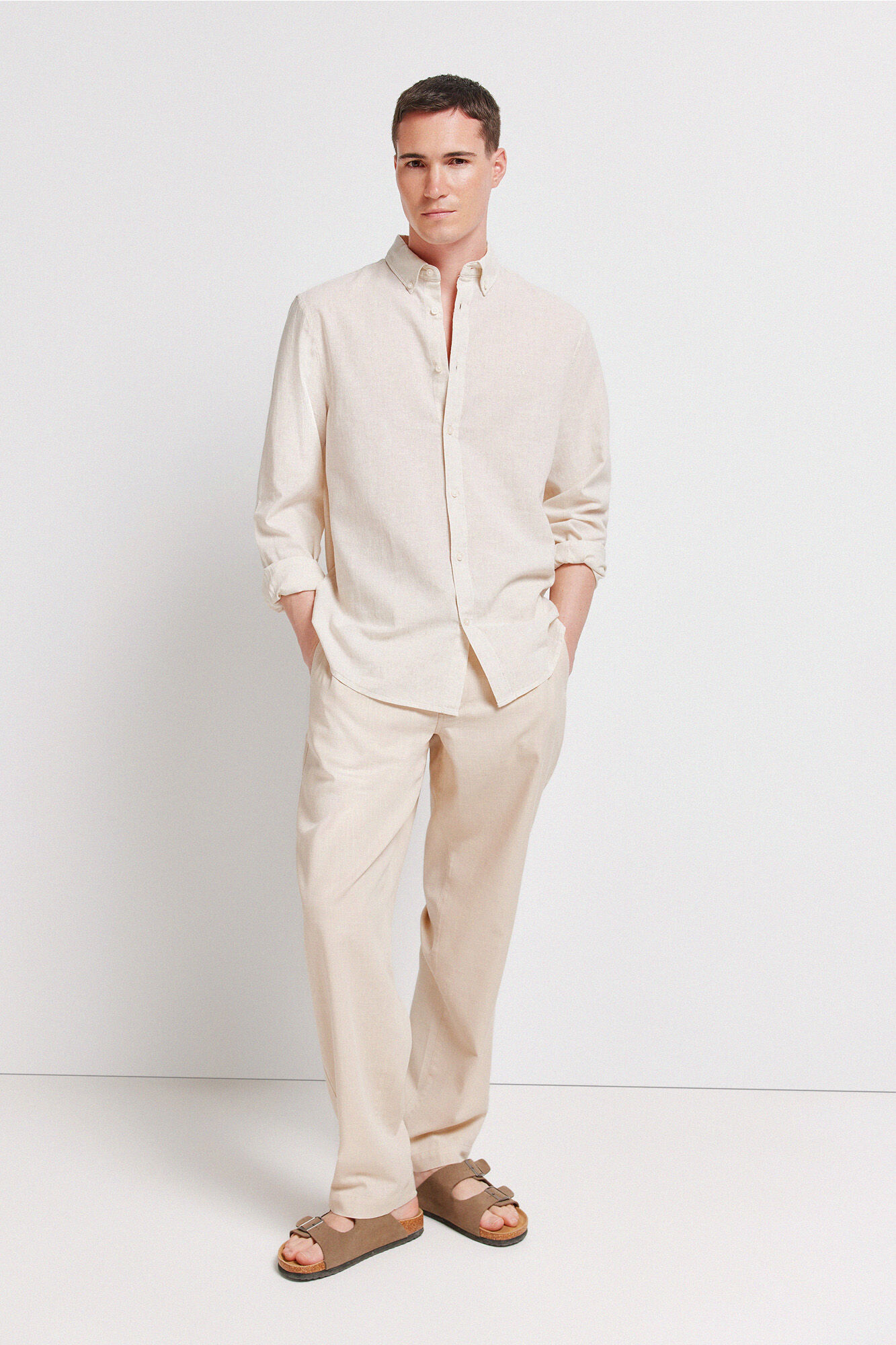 Springfield Camisa lino beige