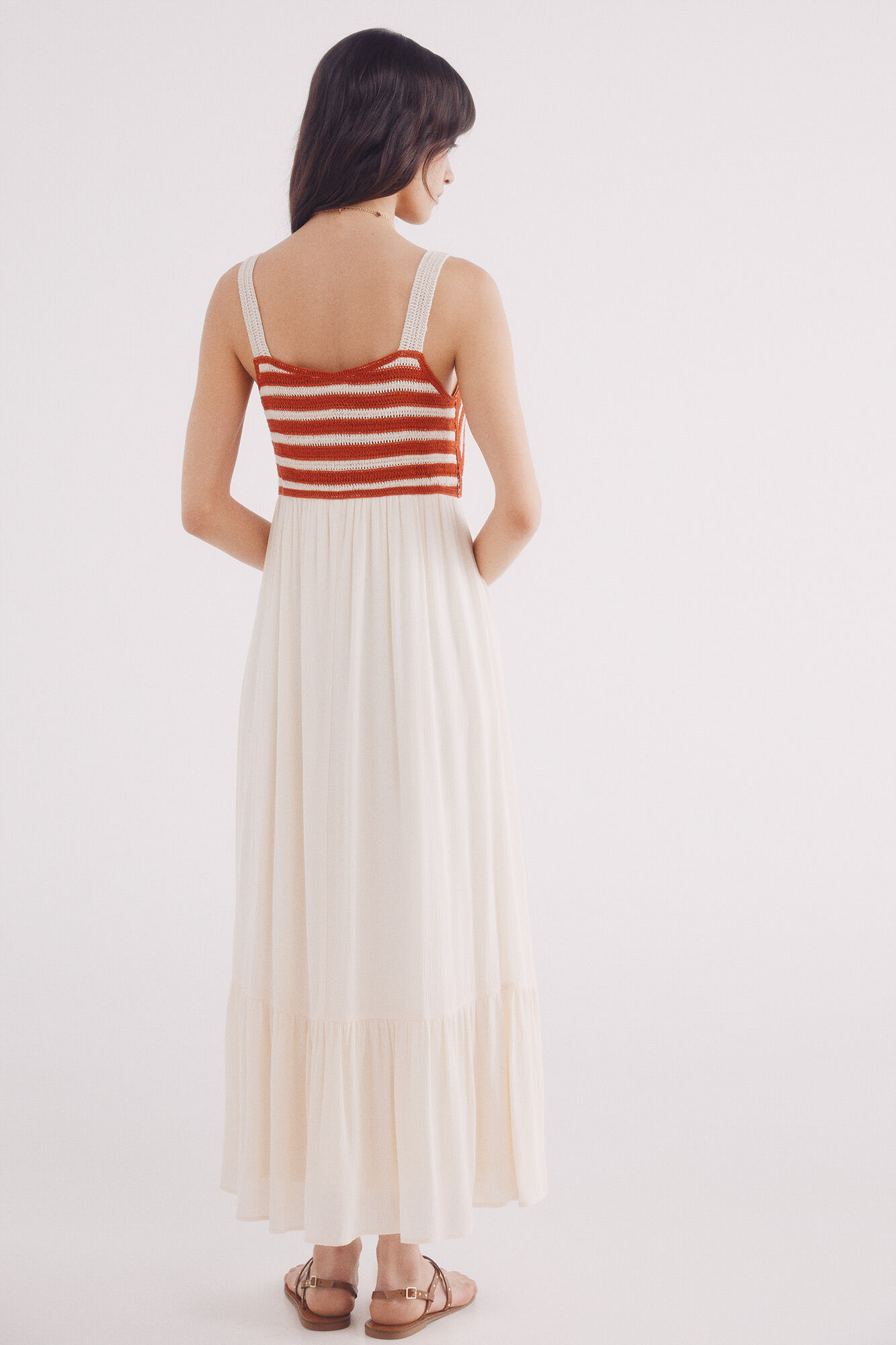 Springfield Vestido midi combinado crochet amarillo