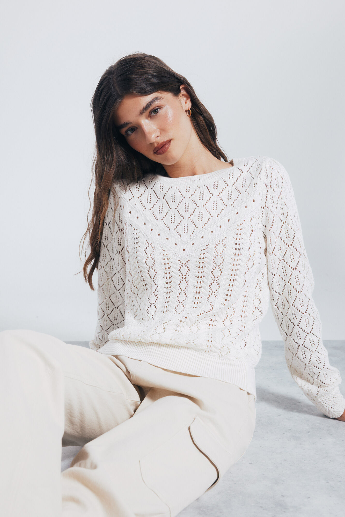 Springfield Su&eacute;ter tejido pointelle blanco