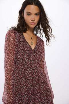 Springfield Vestido corto escote frunces estampado rosa