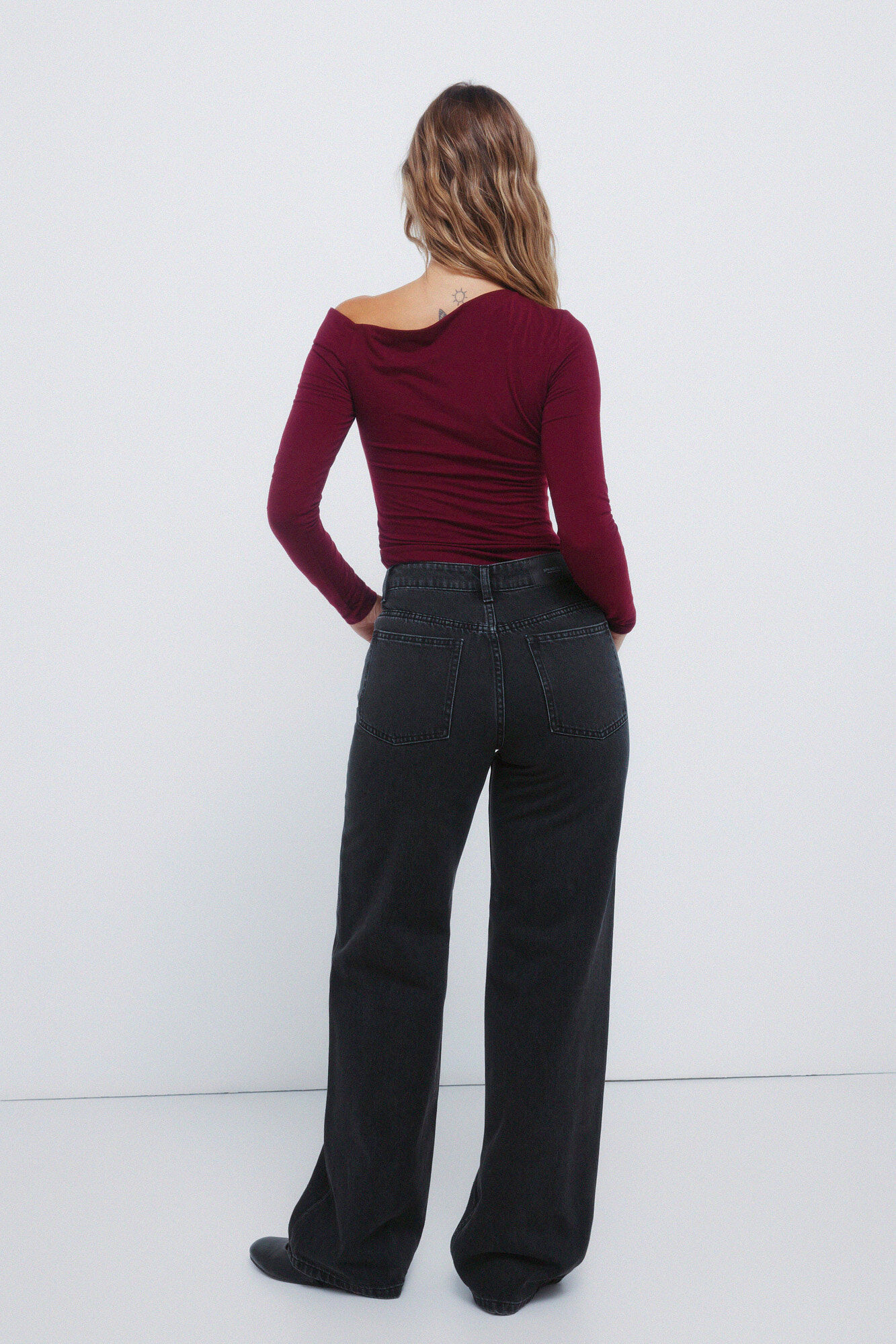 Springfield Jeans de pierna ancha con cristales brillantes negro