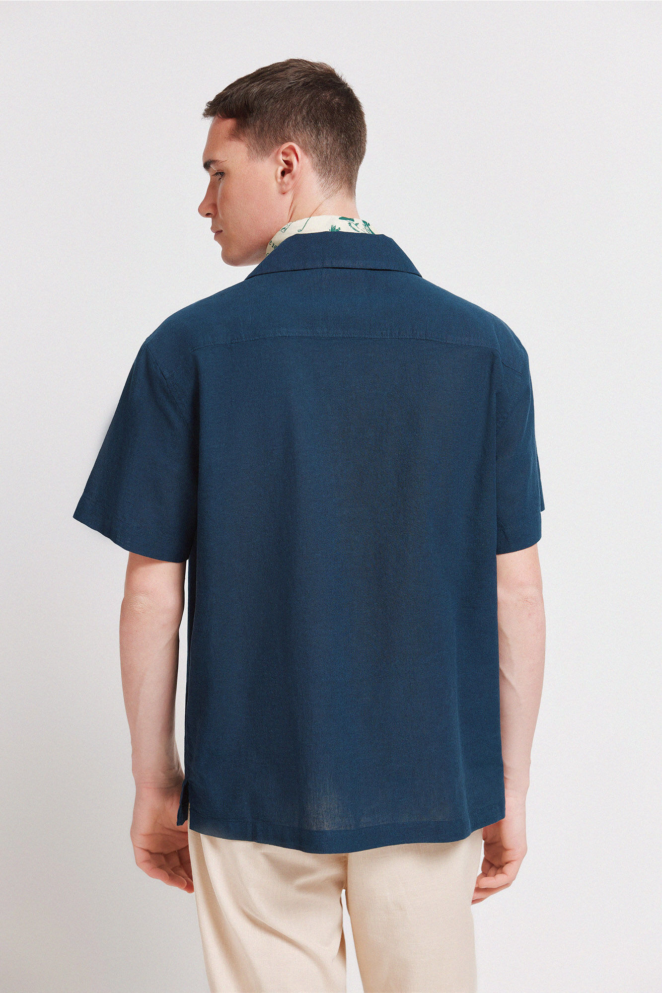 Springfield Camisa manga corta de lino azul