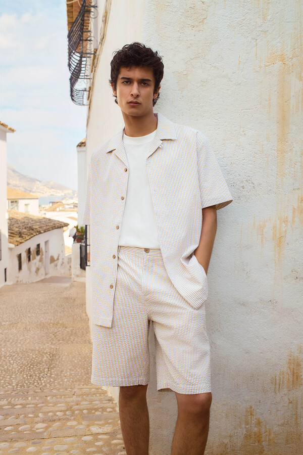 Springfield Bermudas seersucker relaxed fit beige