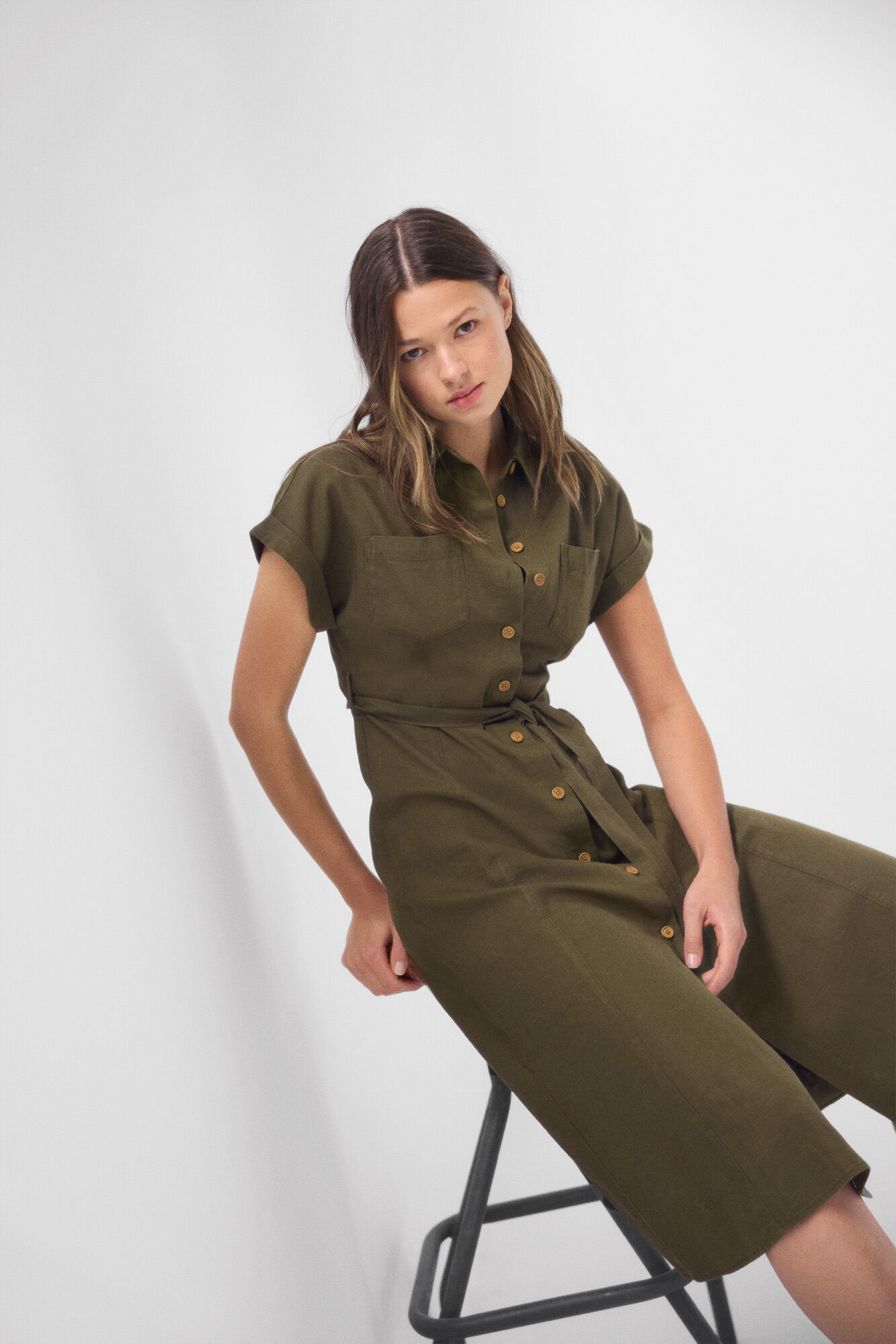Springfield Vestido midi camisero khaki