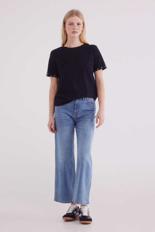 Springfield Camiseta ojales metálicos mangas negro