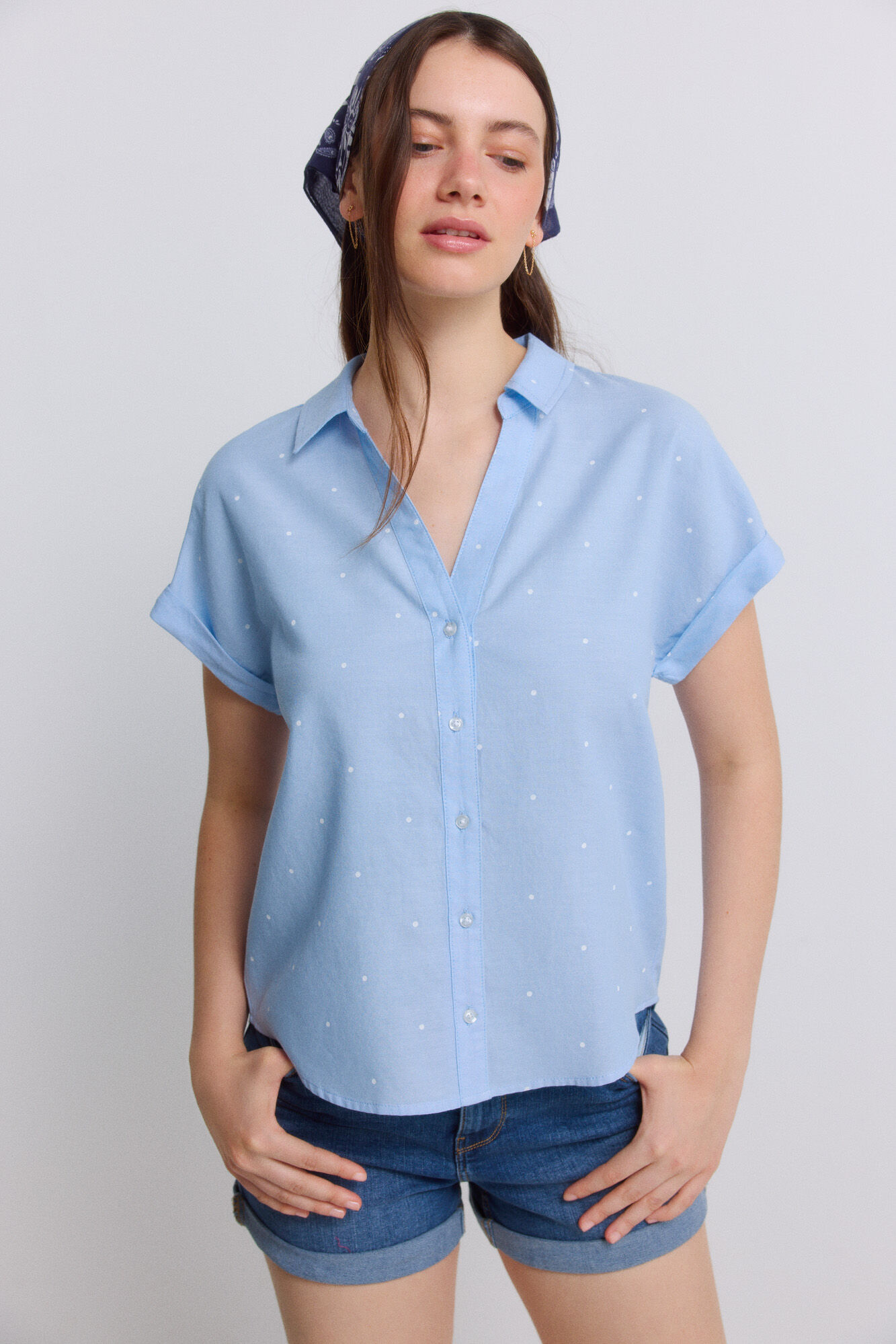 Springfield Blusa de cuello solapa azul