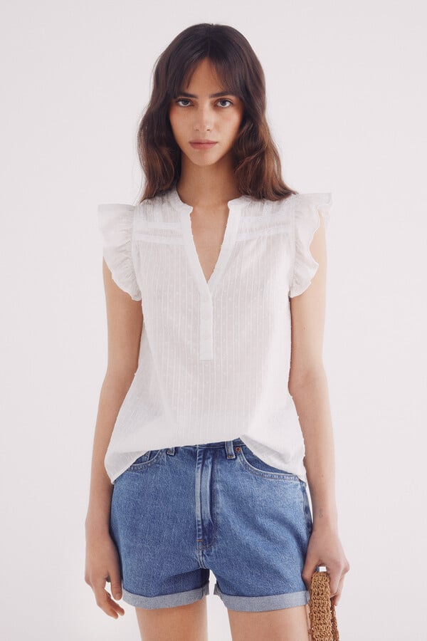 Springfield Blusa lace insertado marfil