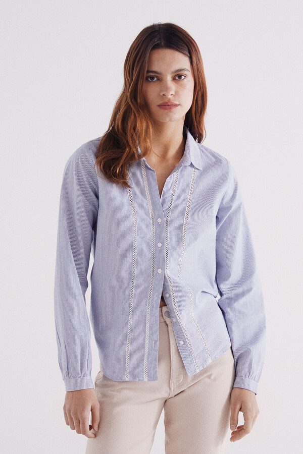 Springfield Camisa lace insertado  azul
