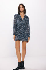 Springfield Vestido corto gasa estampado lurex azul