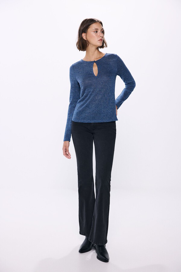 Springfield Playera lurex abertura escote gris