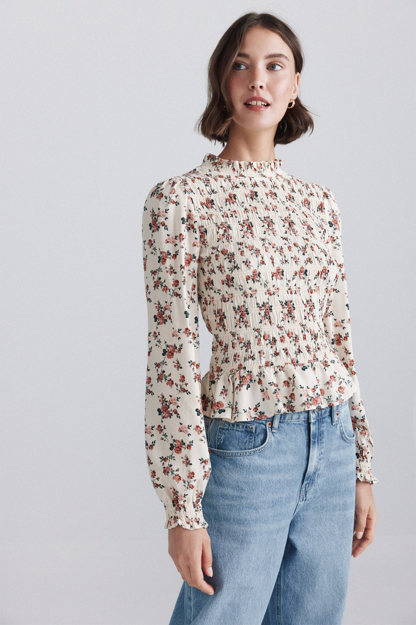 Springfield Blusa de nido de abeja con flores