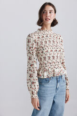 Springfield Blusa de nido de abeja con flores beige