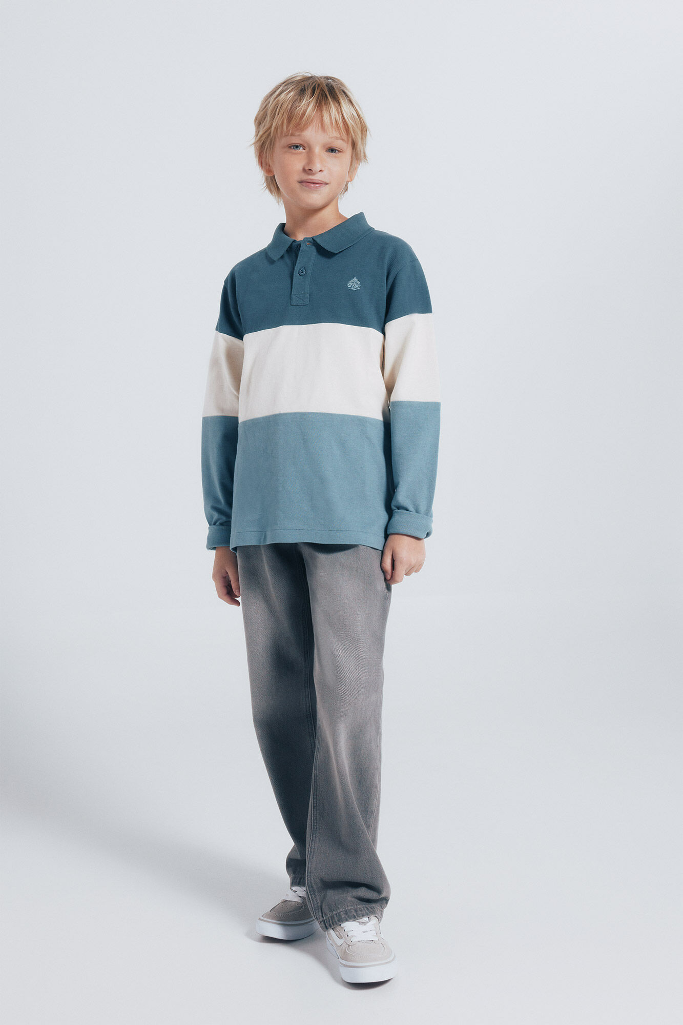 Springfield Kids Polo manga larga color block ni&ntilde;o azul