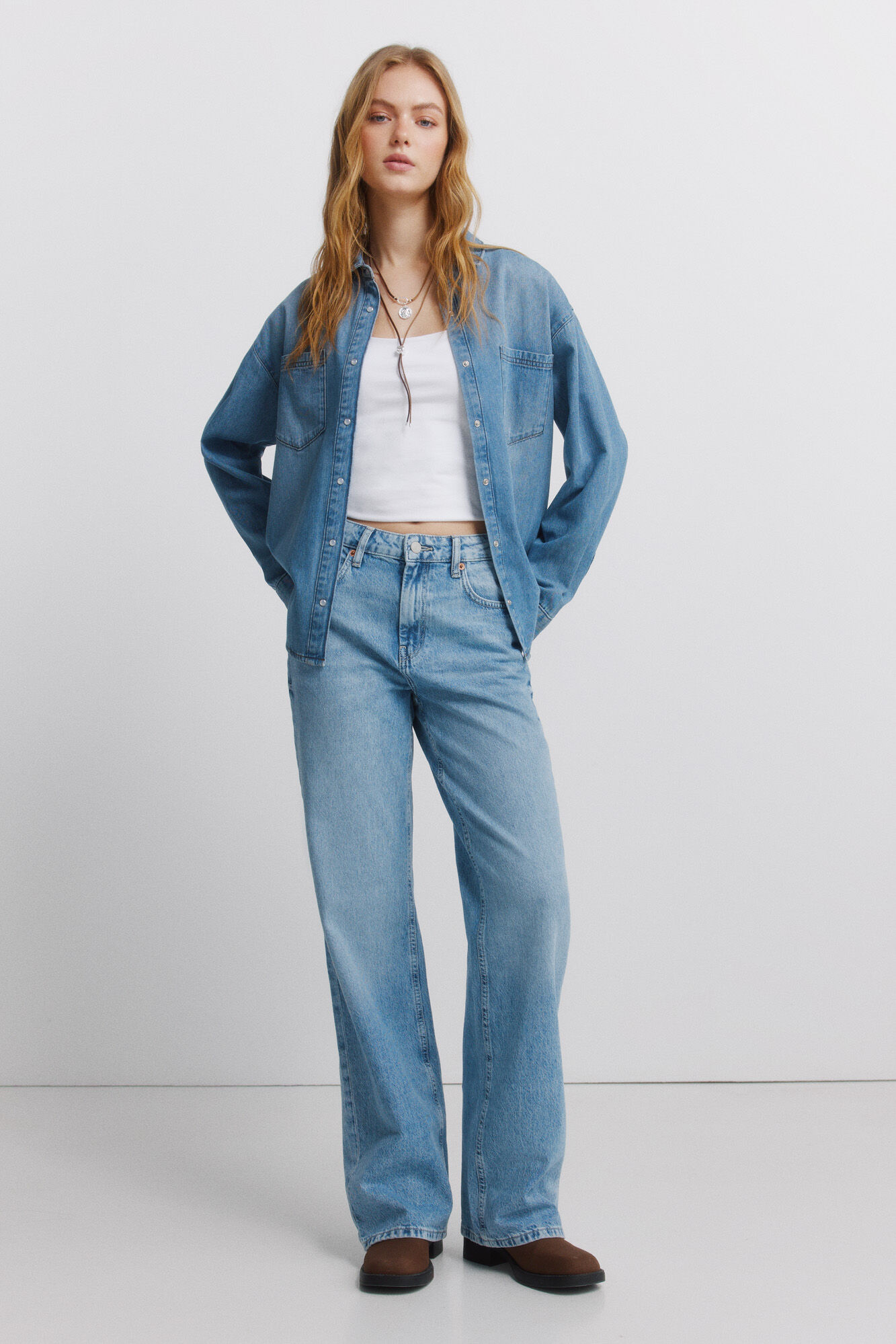 Springfield Camisa con bolsillos de mezclilla azul