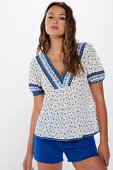 Springfield Blusa escote cenefa azul beige