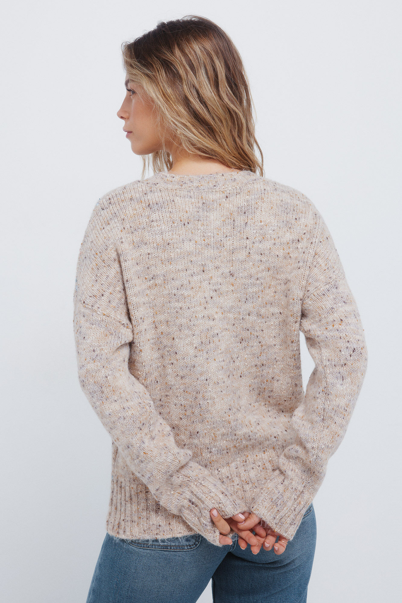 Springfield Jersey con estampado de diamantes jaspeados caf&eacute;