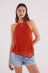 Springfield Top escote halter crochet naranja