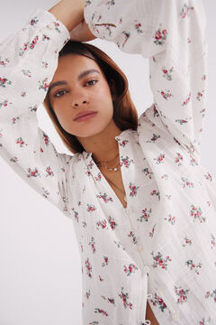 Springfield Blusa rústica algodón flores beige