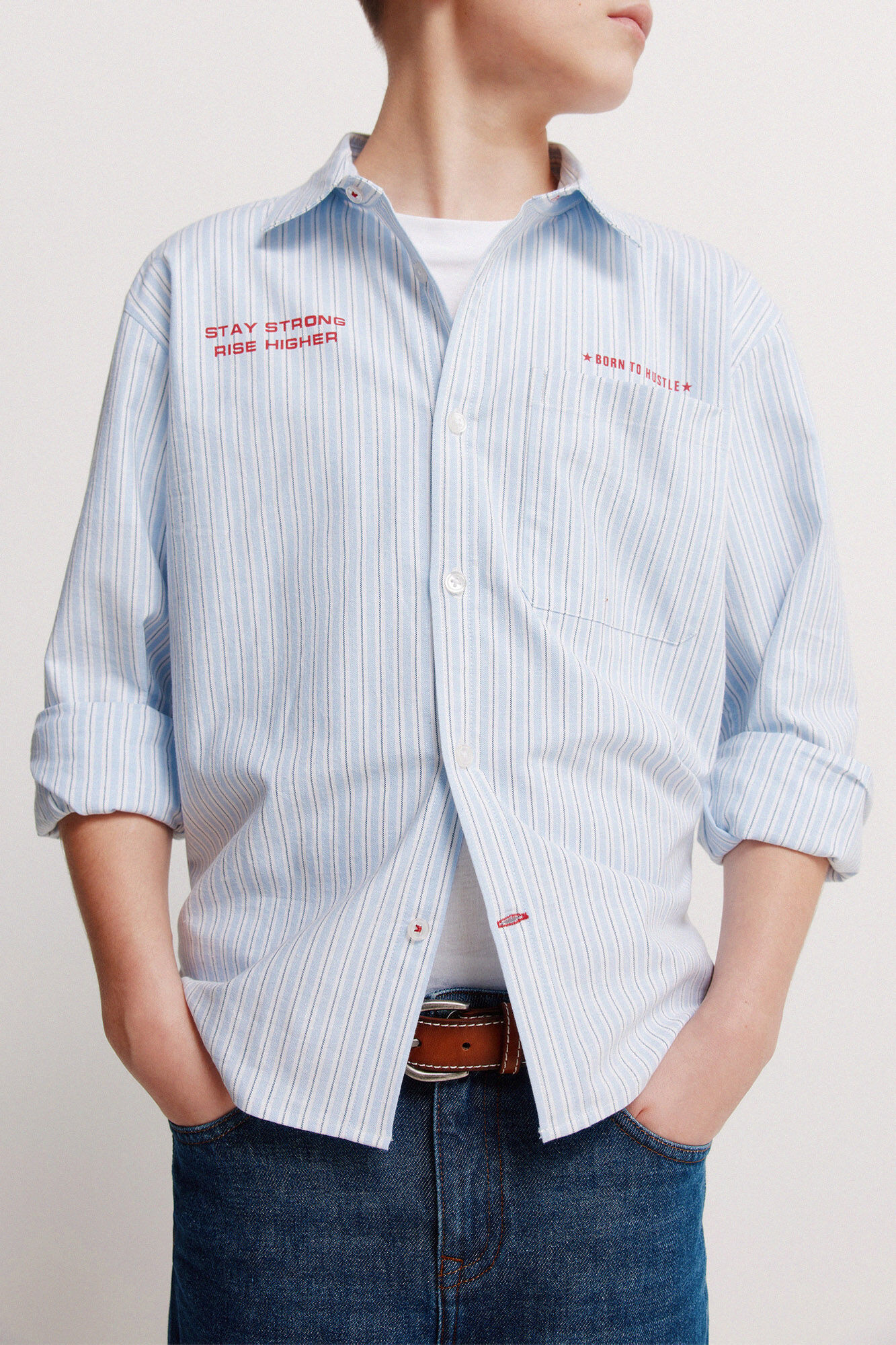 Springfield Kids Camisa para ni&ntilde;o a rayas de popel&iacute;n azul indigo