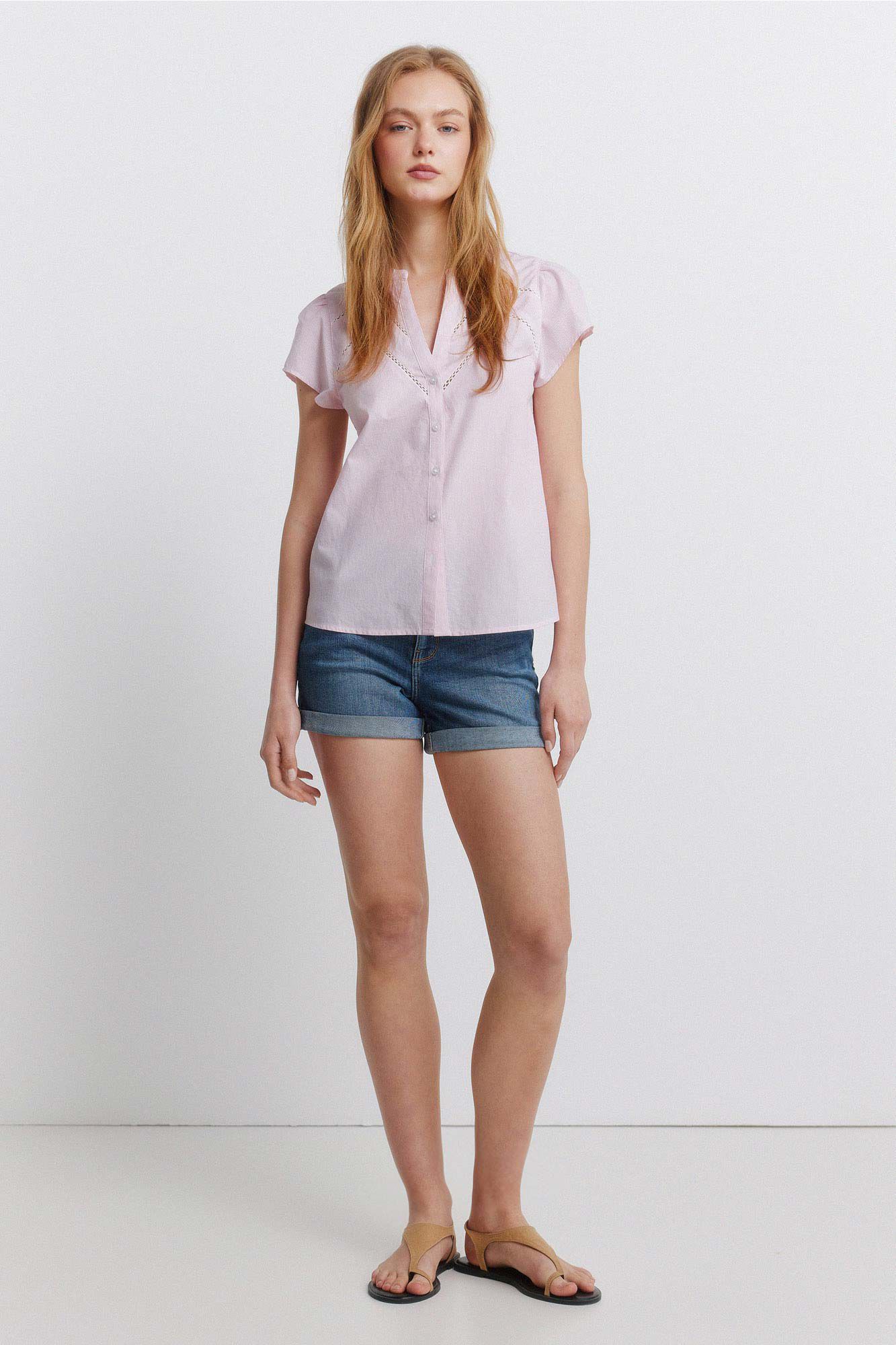 Springfield Blusa de algod&oacute;n con encaje rosa