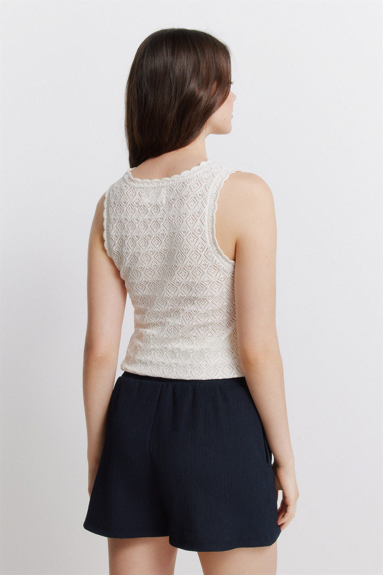 Springfield Playera de tejido pointelle con botones blanco