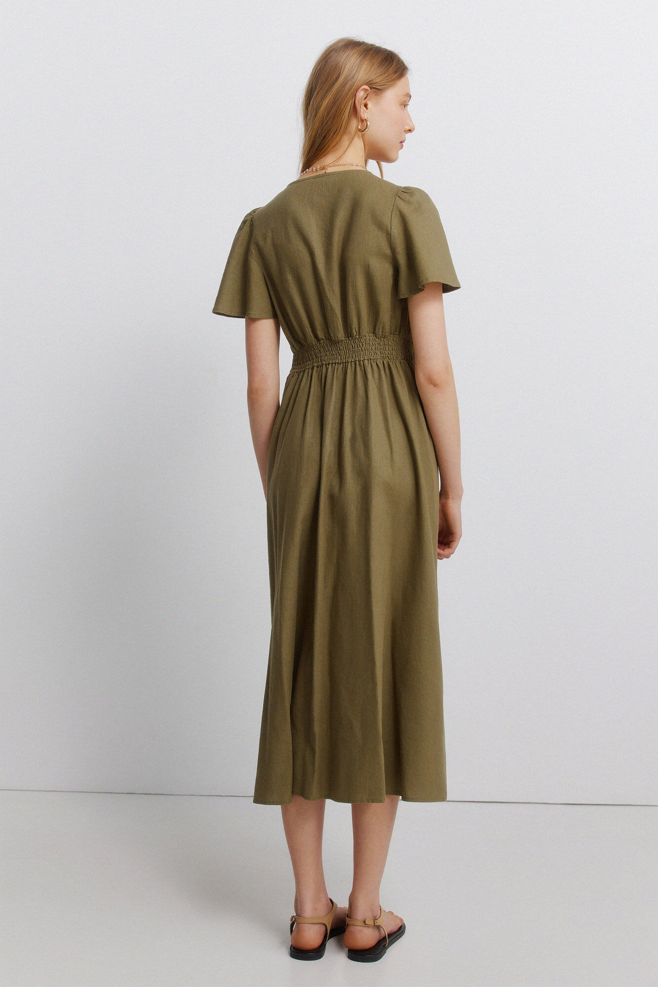 Springfield Vestido de lino con nudo kaki