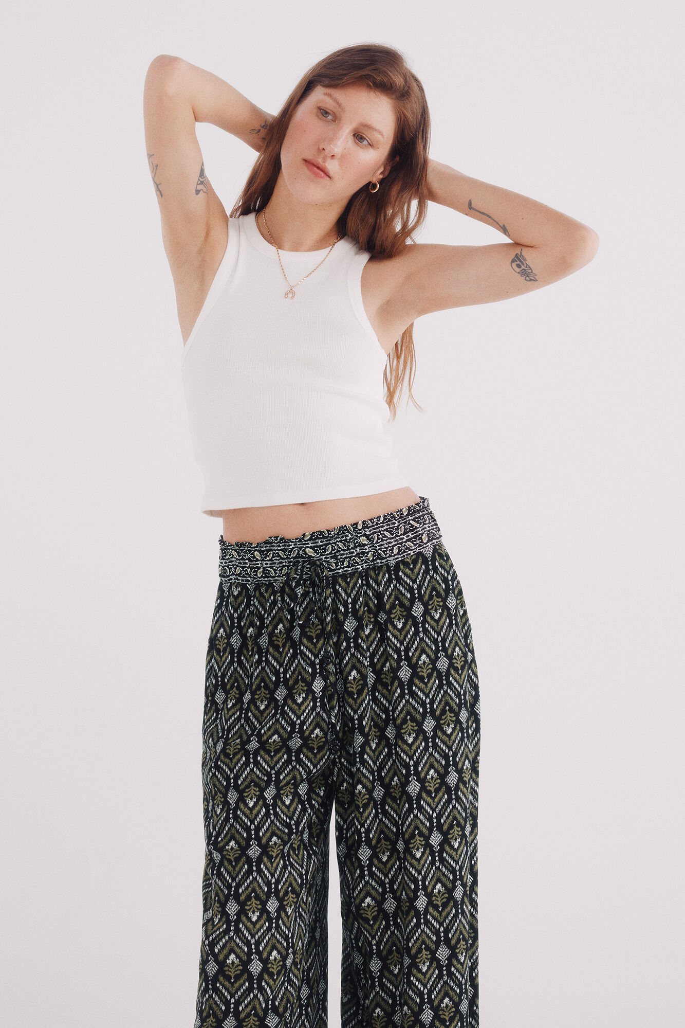 Springfield Pantal&oacute;n fluido palazzo estampado negro