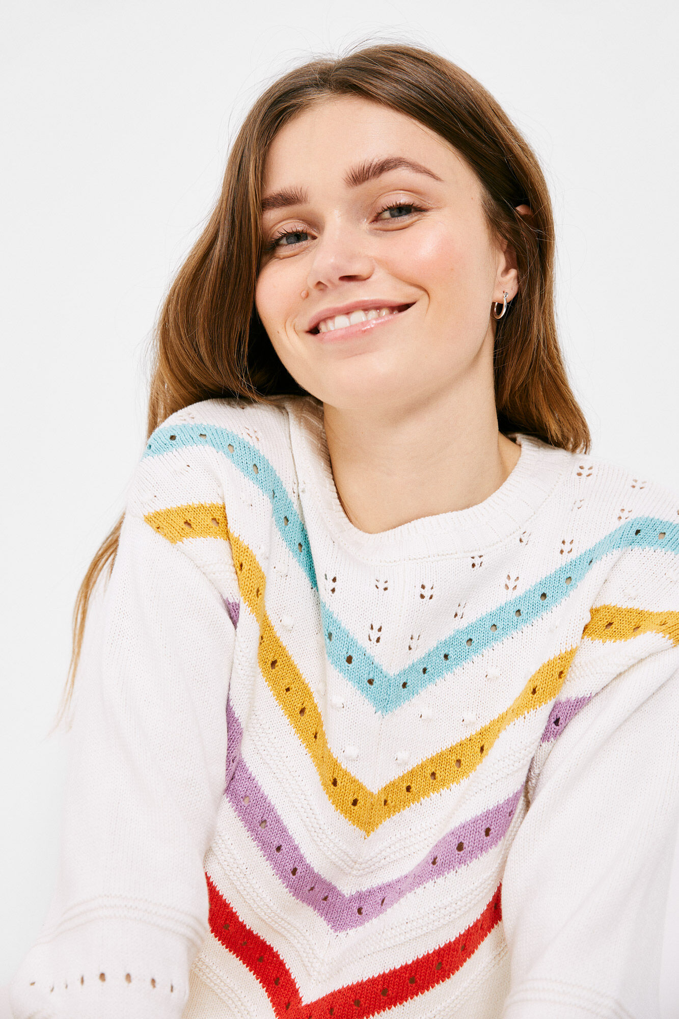 Springfield Su&eacute;ter Rayas Chevron Calados beige