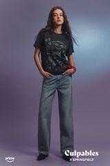 Springfield Jeans corazones bordados azul