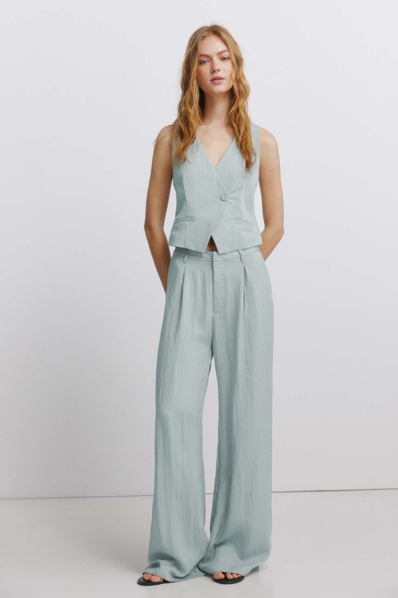 Springfield Pantal&oacute;n ancho plisado verde