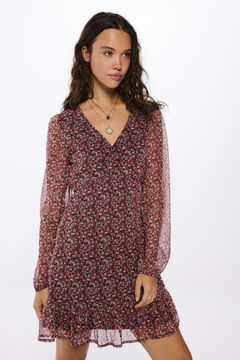 Springfield Vestido corto escote frunces estampado rosa