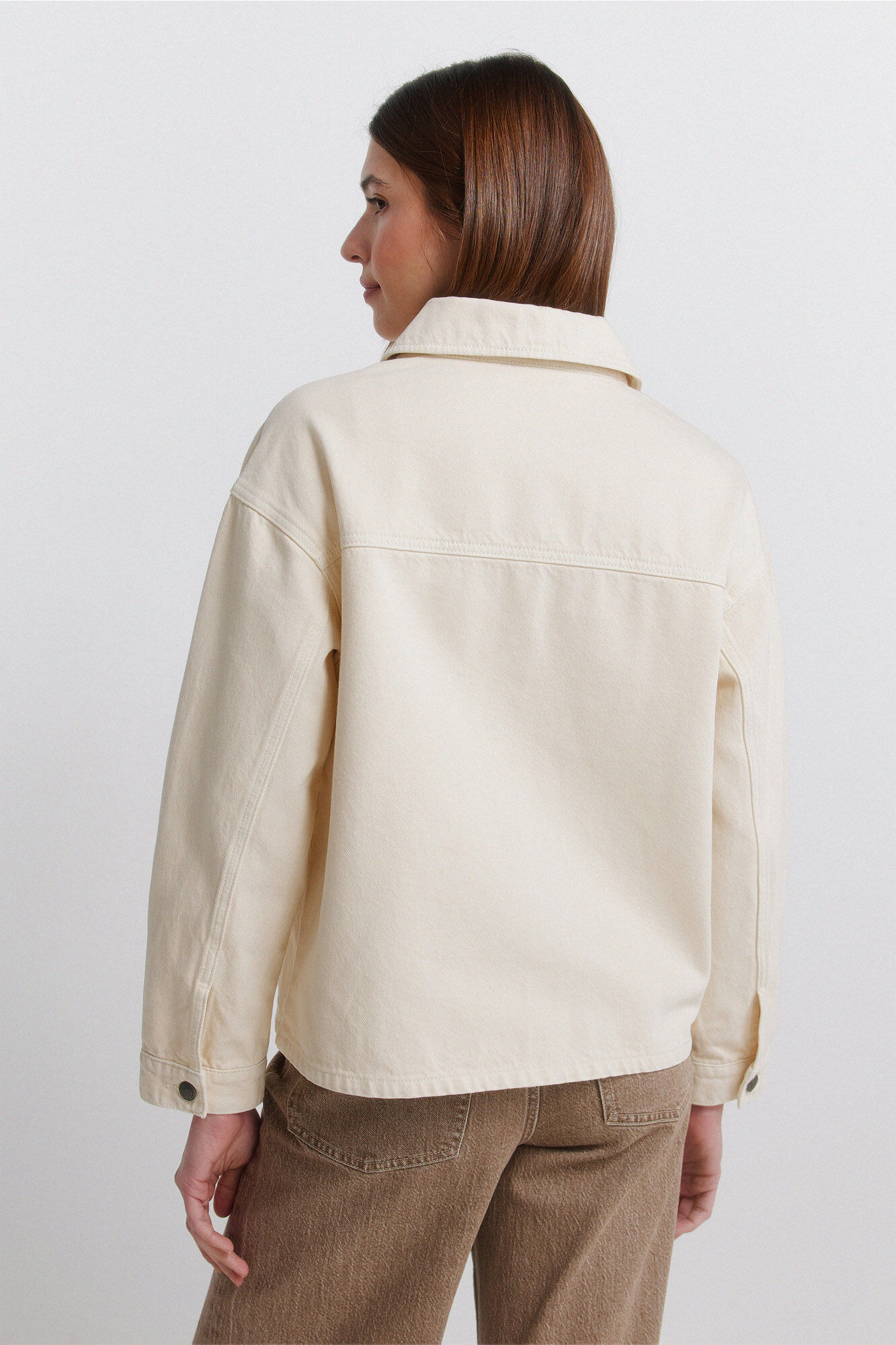 Springfield Chamarra extragrande de denim color beige