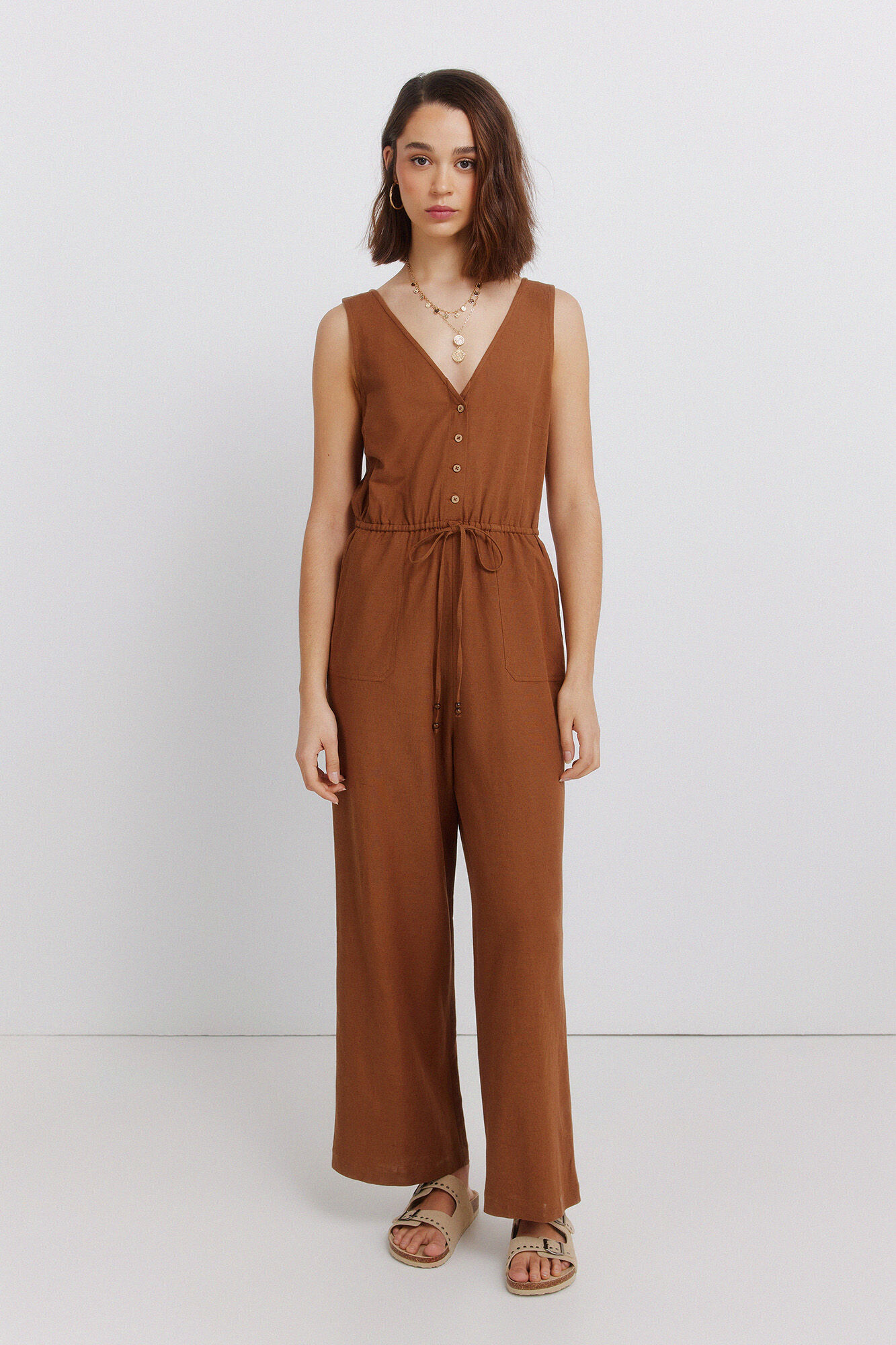 Springfield Jumpsuit sin mangas estampado de lino