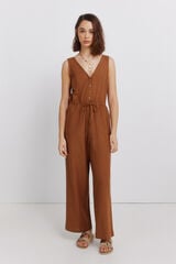 Springfield Jumpsuit sin mangas estampado de lino caf&eacute;