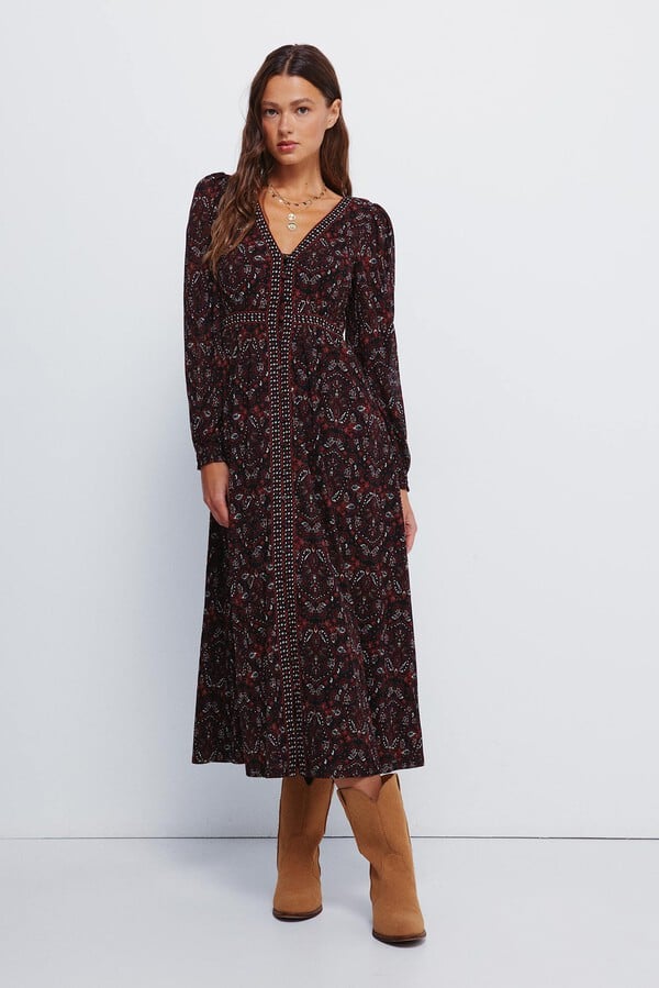 Springfield Vestido midi con cenefas negro