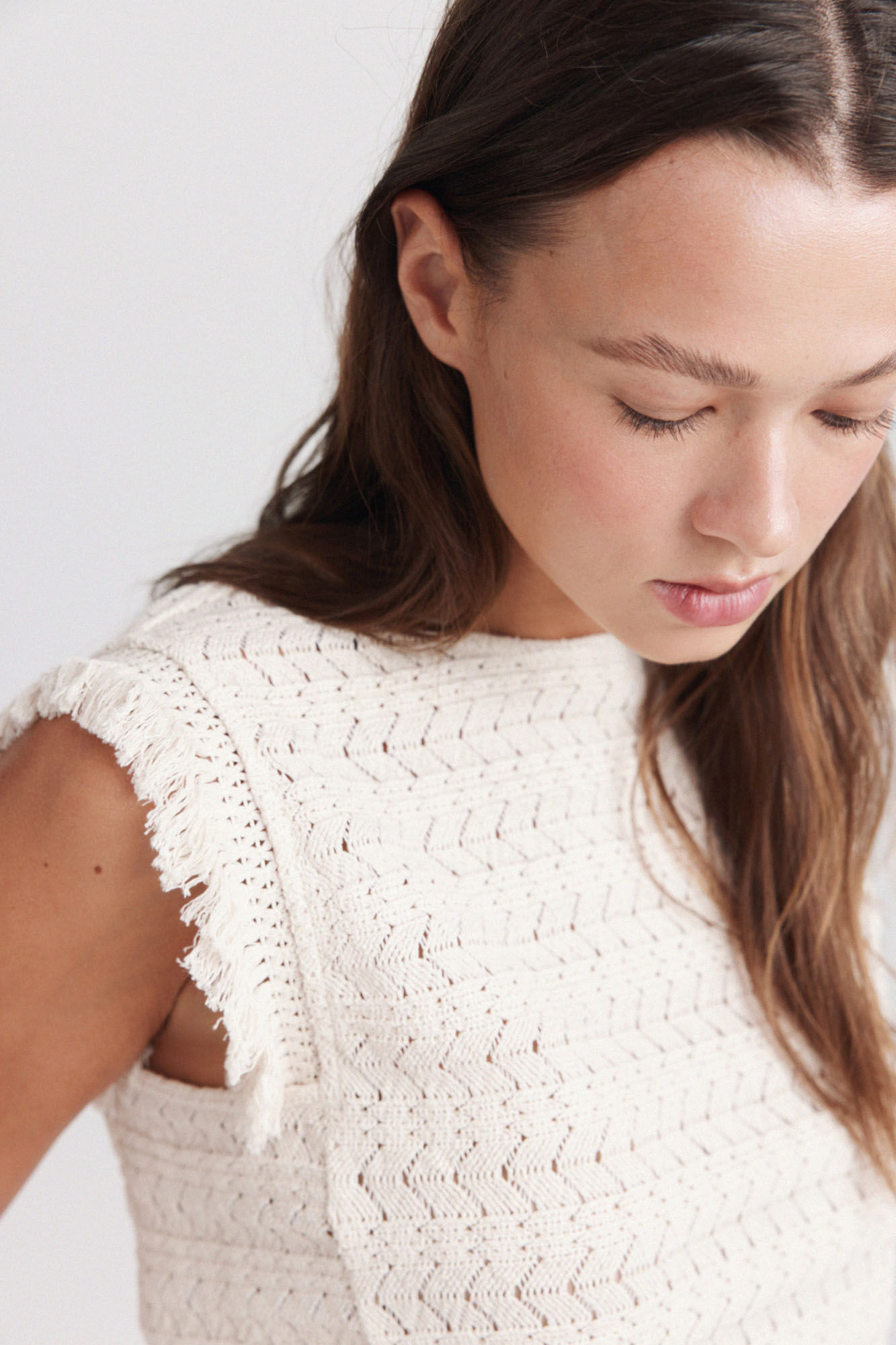 Springfield Top de crochet con flecos beige