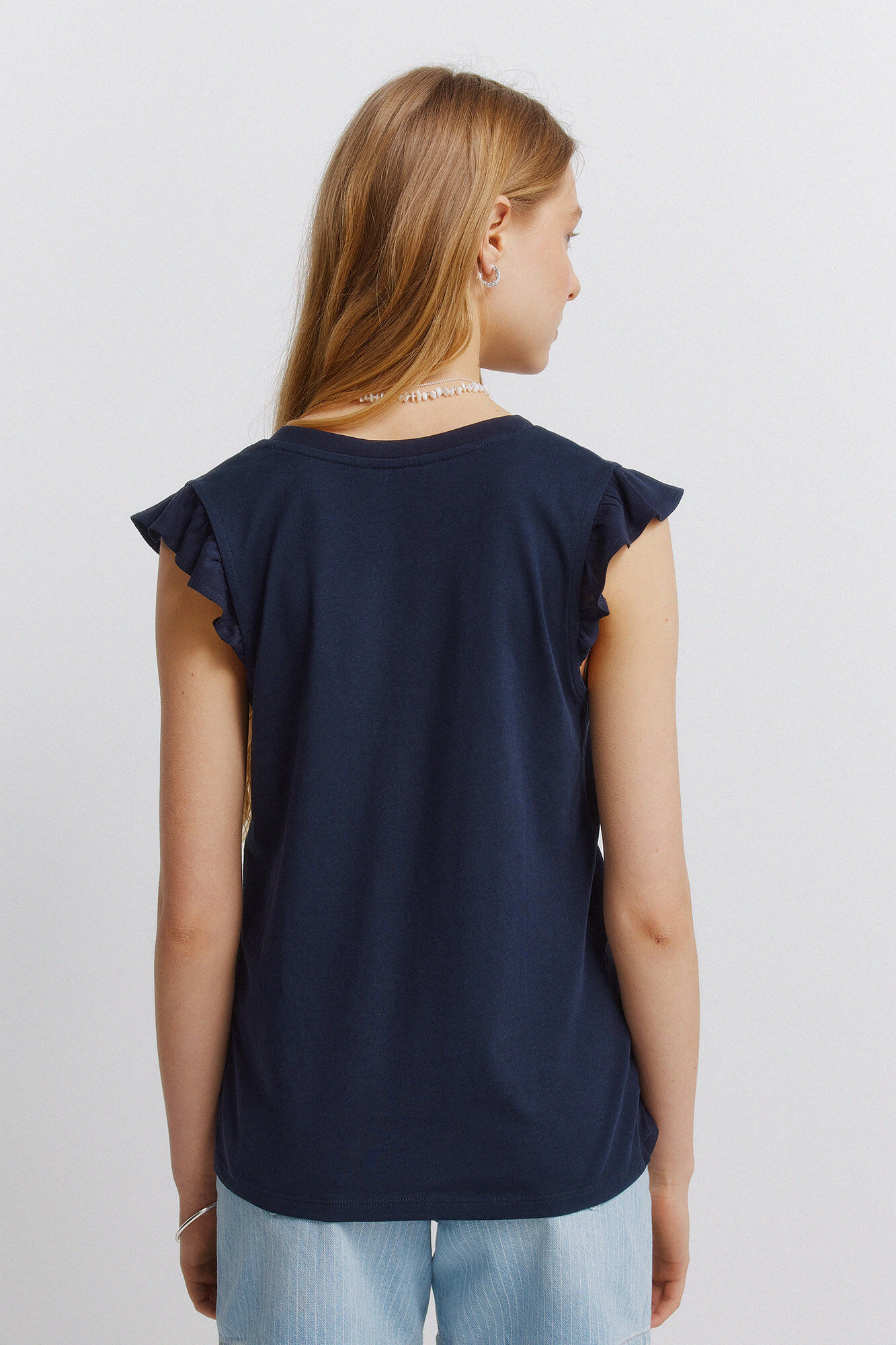 Springfield Playera con volantes y encaje azul