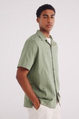 Springfield Camisa manga corta lino jacquard azul indigo