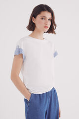 Springfield Playera manga roll up combinada estampado