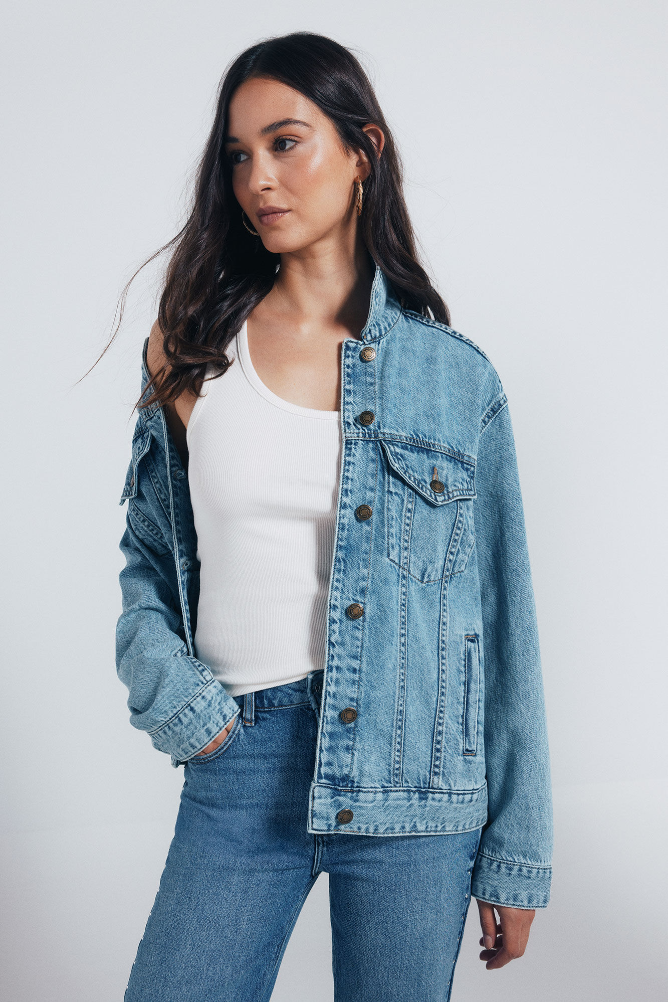 Springfield Chamarra denim oversized algod&oacute;n azul