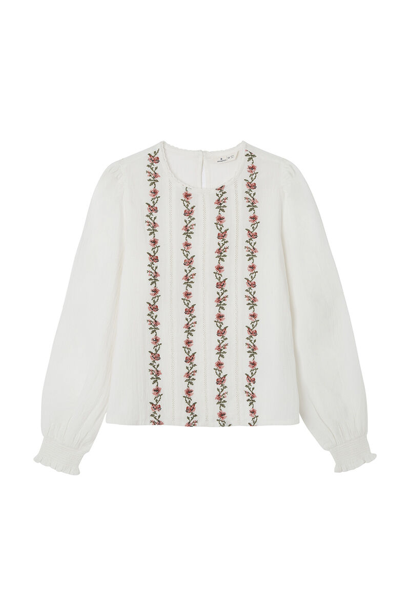 Springfield Blusa bordados  verticales flores  blanco