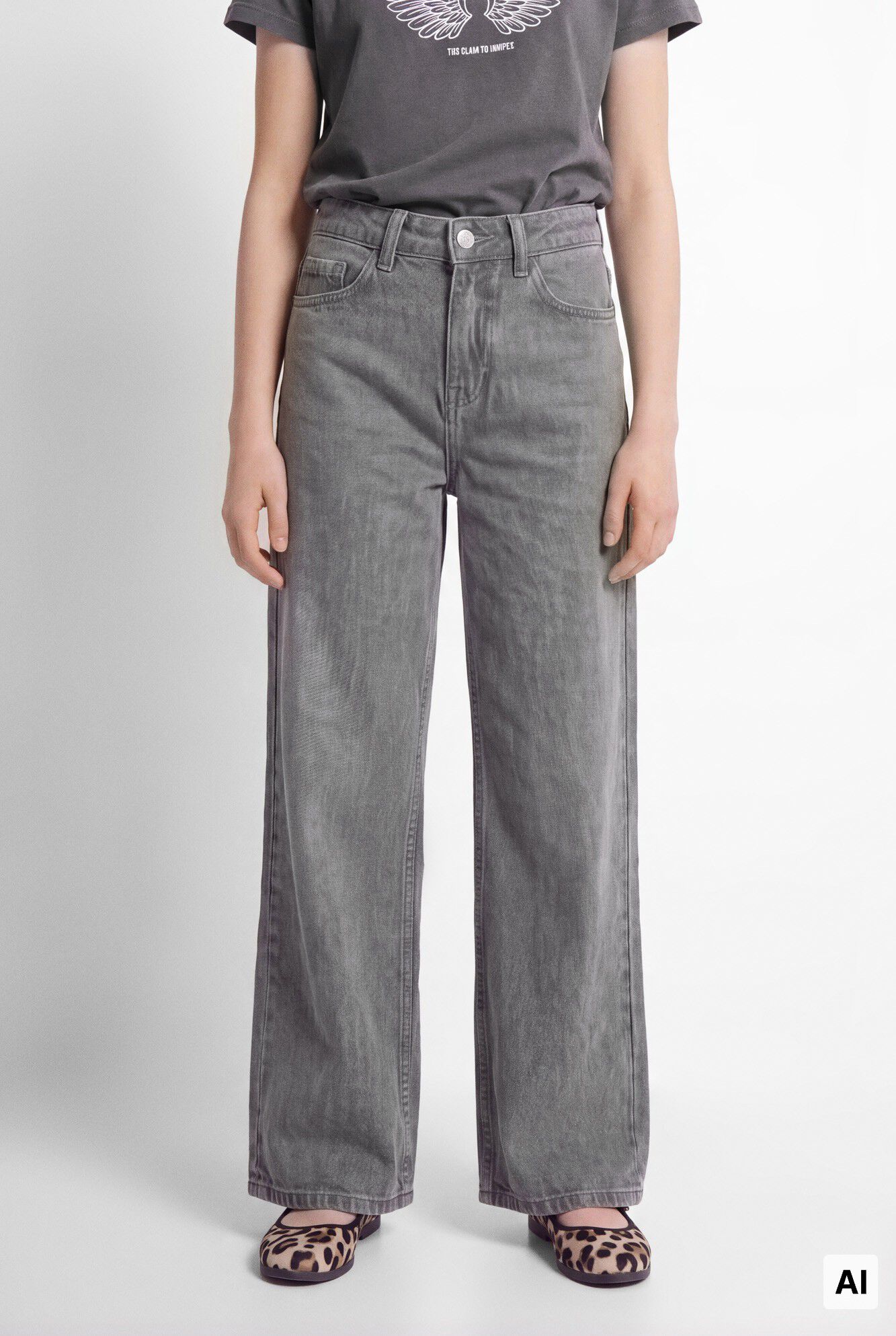 Springfield Kids Pantal&oacute;n wide leg de mezclilla b&aacute;sico para ni&ntilde;a gris