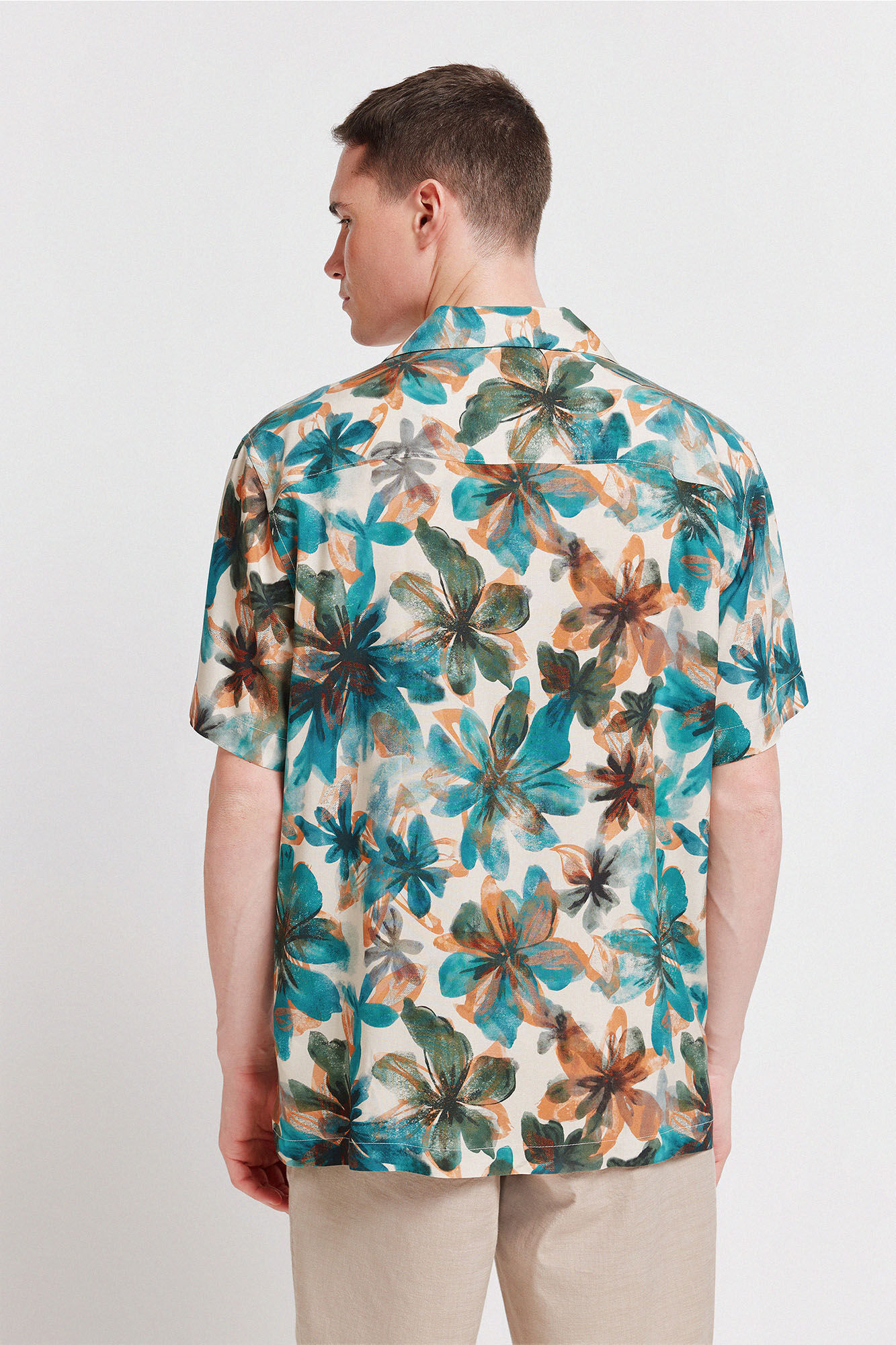 Springfield Camisa de manga corta con estampado floral beige