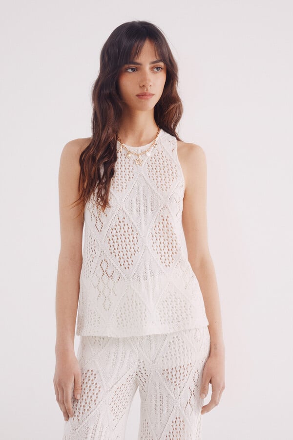 Springfield Top estructura crochet beige