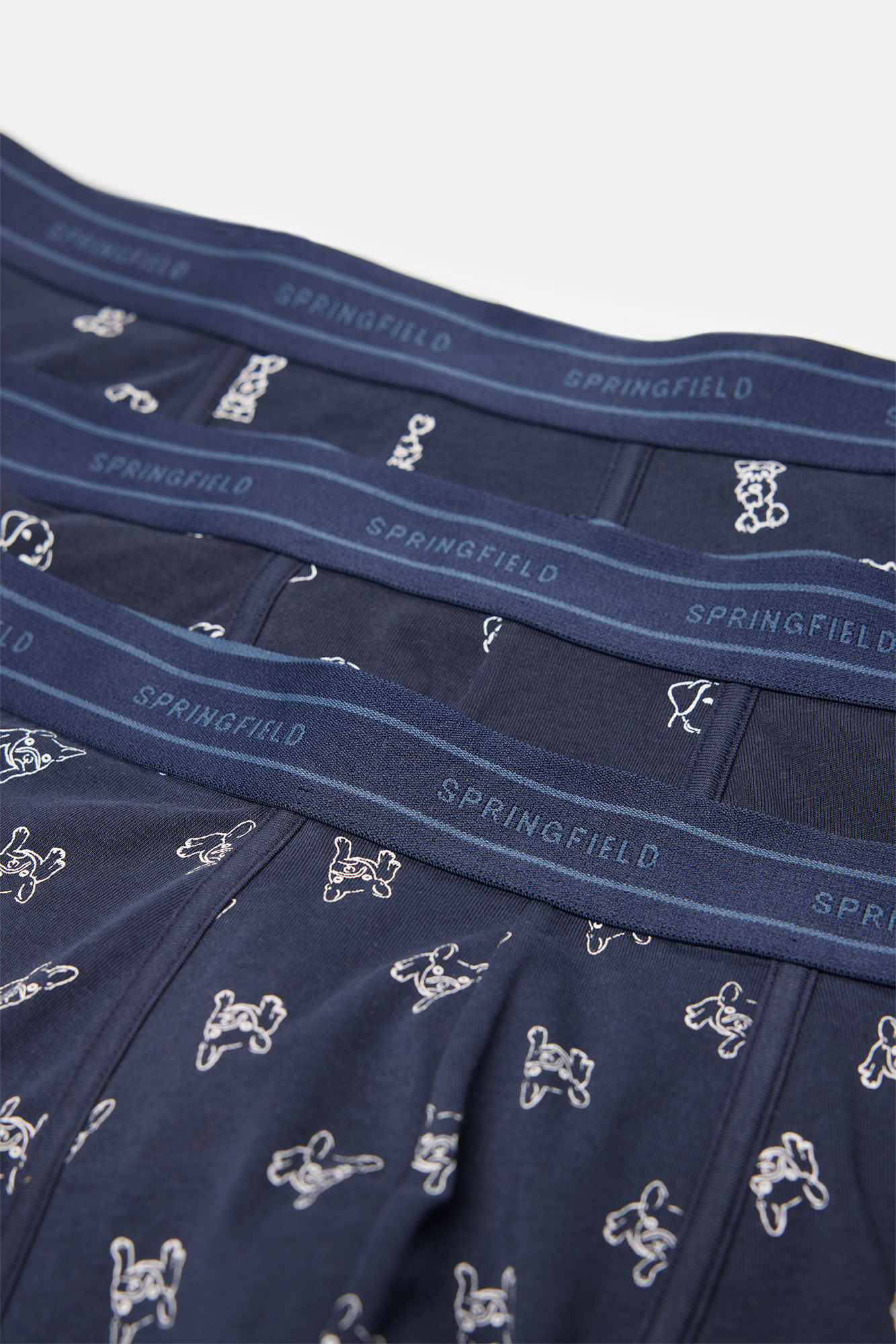 Springfield Pack 3 boxers algod&oacute;n azul estampado perros azul