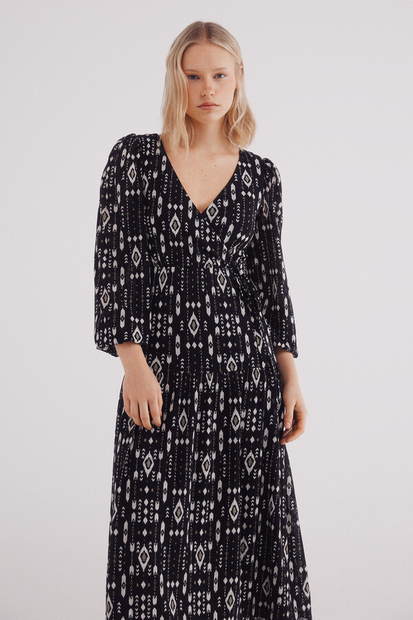 Springfield Vestido midi estampado geométrico negro