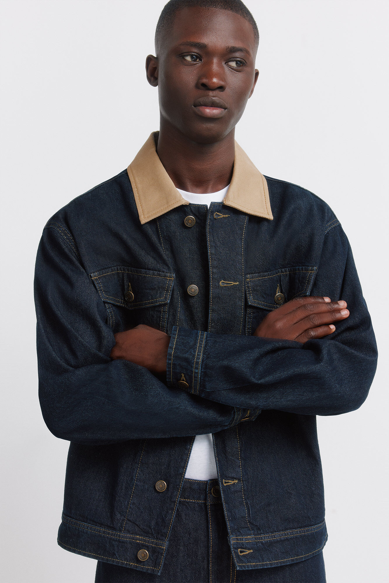 Springfield Cazadora vaquera oversize cuello contraste marino