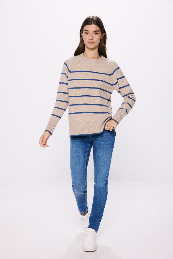 Springfield Suéter cuello redondo contrastes café