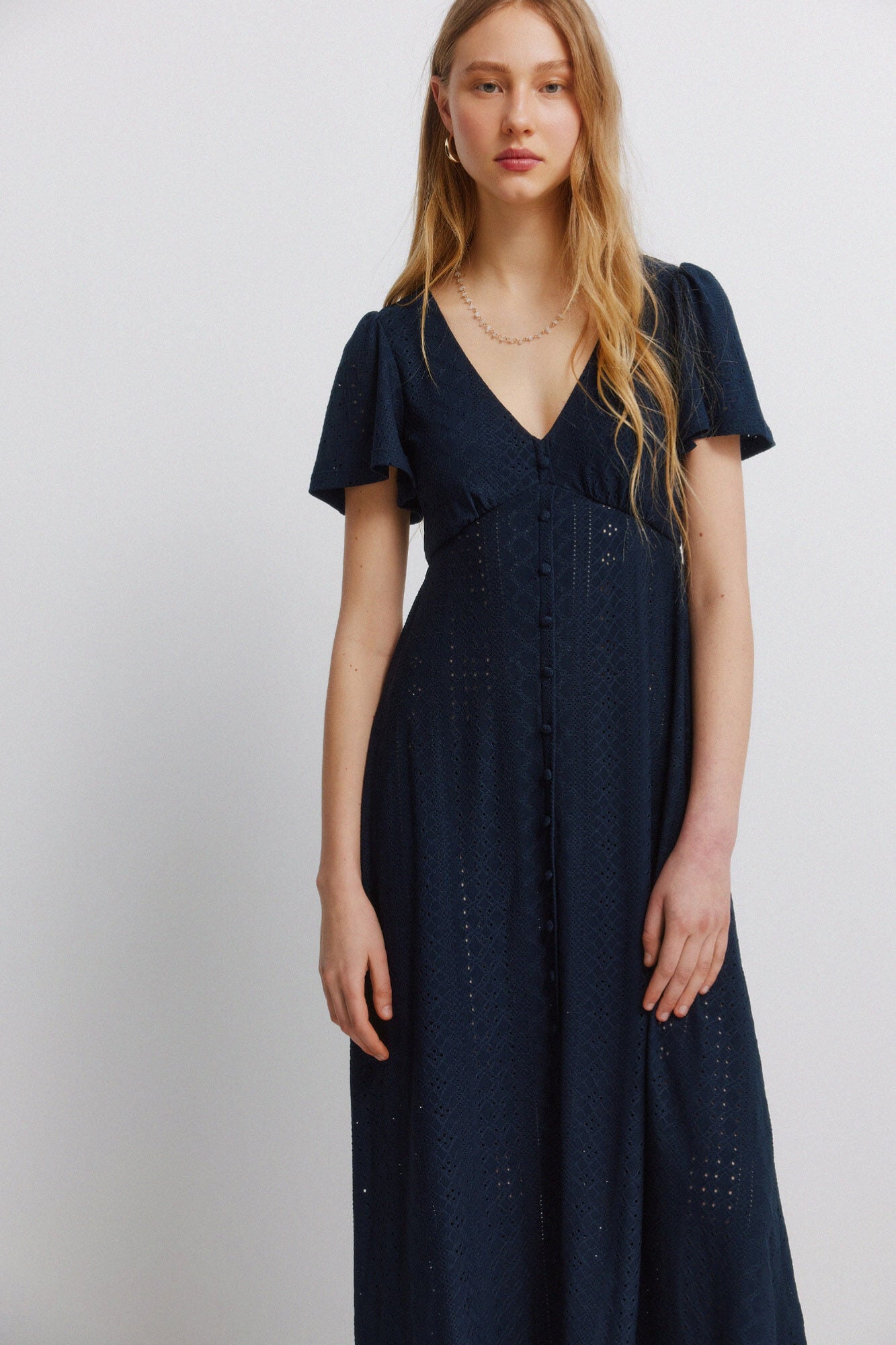 Springfield Vestido midi bordado suizo azul
