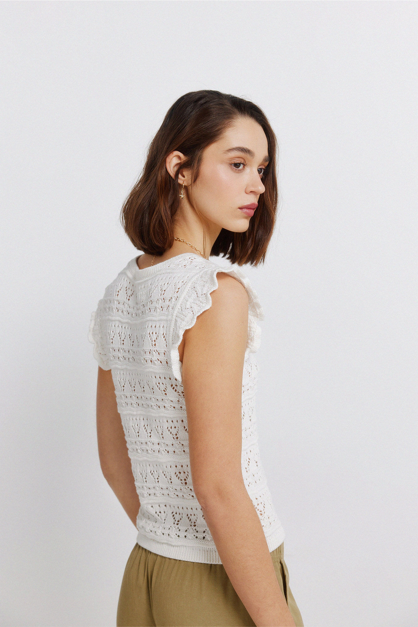 Springfield Top pointelle con volante beige